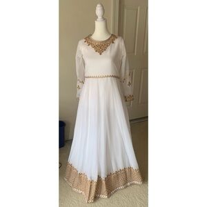 White and Gold Embroidered Anarkali